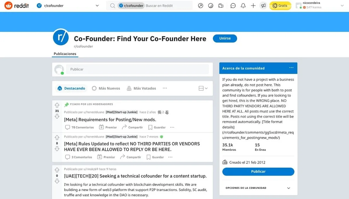 Reddit /r/cofounder