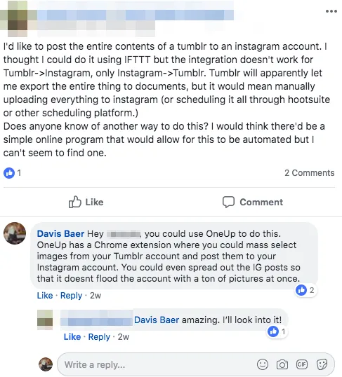 OneUp FB Post