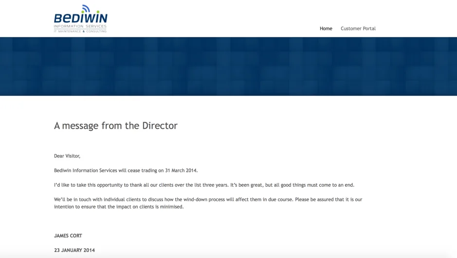 Bediwin Information Services Shut Down