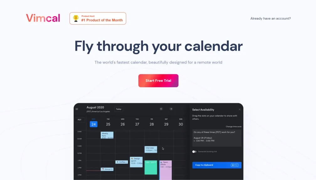 Vimcal Landing Page