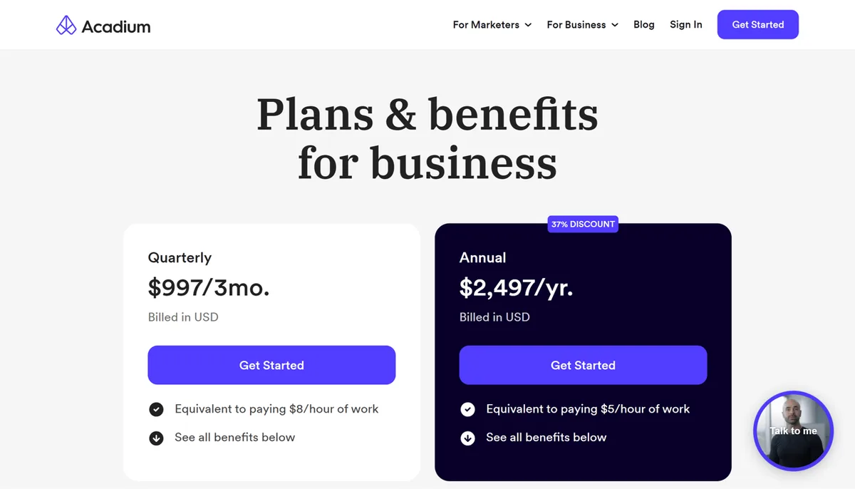 Acadium Pricing