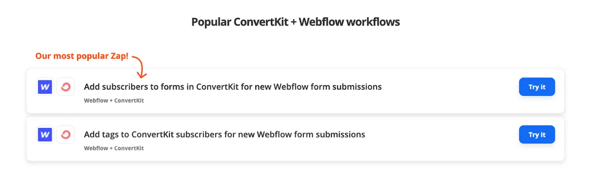 Popular ConvertKit & Webflow integrations